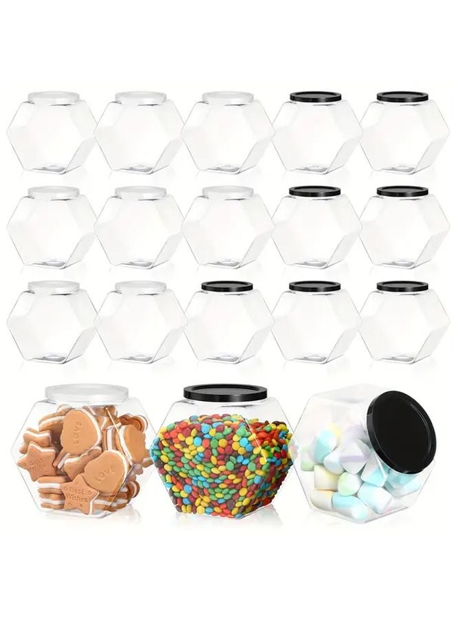 Black Transparent Lid Hexagonal Plastic Candy Jars 18pcs 28oz Wide Mouth Storage Containers - Image 1